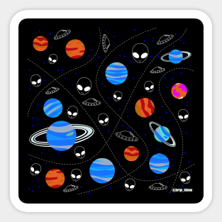 space planets and aliens in galaxy adventure ecopop wallpaper Sticker